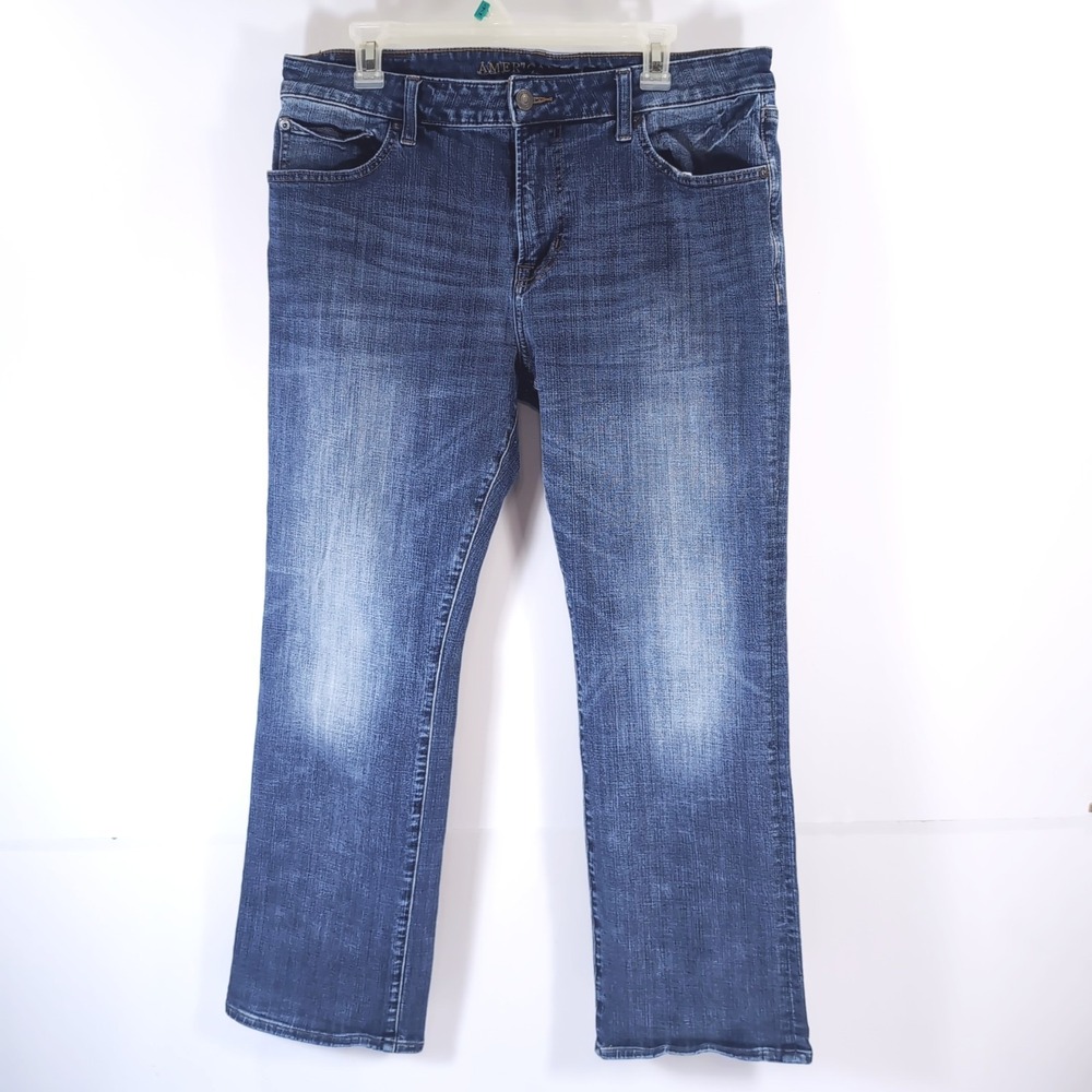 American Eagle Original Straight Jeans Mens 36x30 Blue Extreme Flex Whiskering